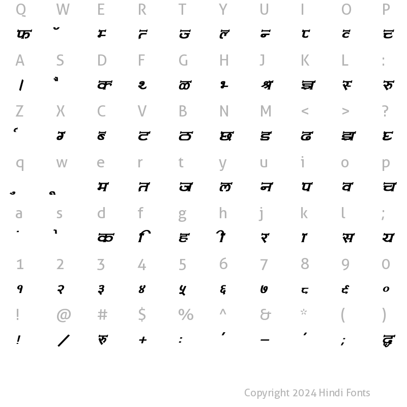 Character Map of Amit-Normal Bold Italic