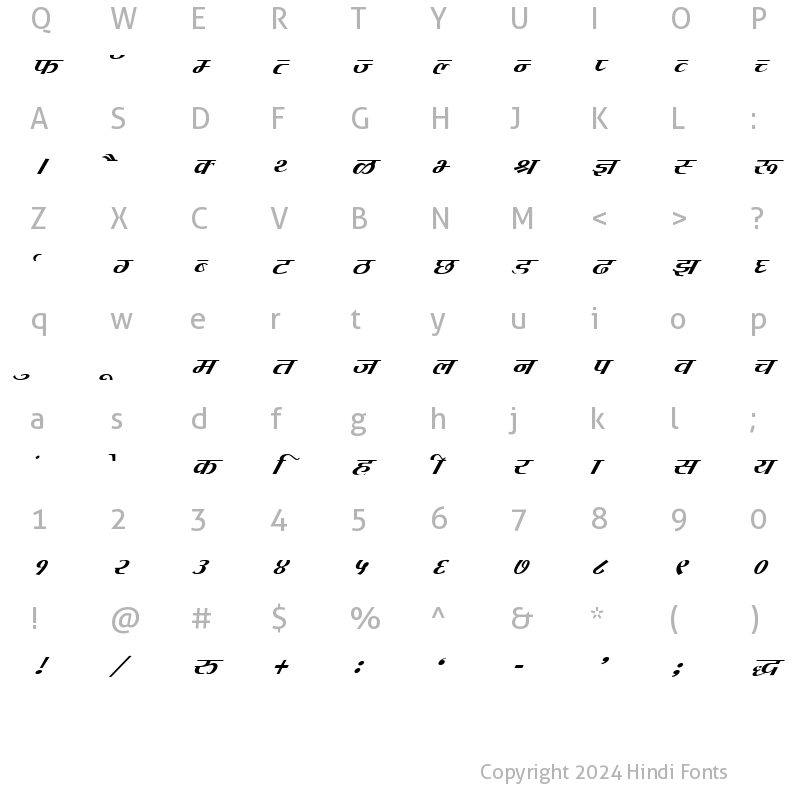 Character Map of DevLys 080 Italic
