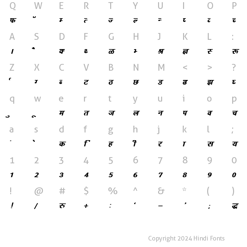 Character Map of DevLys 160 Bold Italic