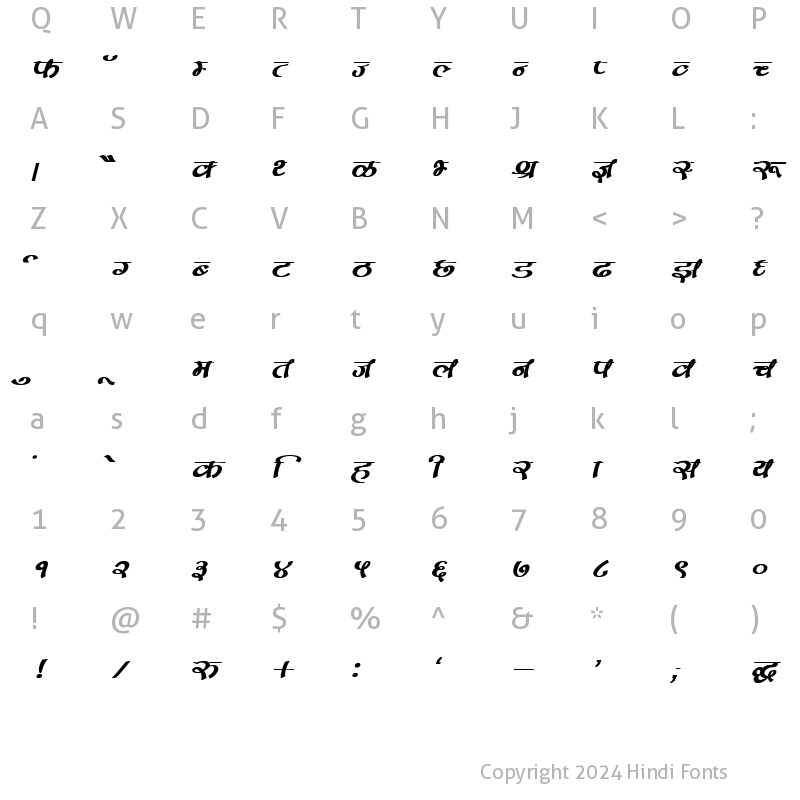 Character Map of DevLys 170 Bold Italic