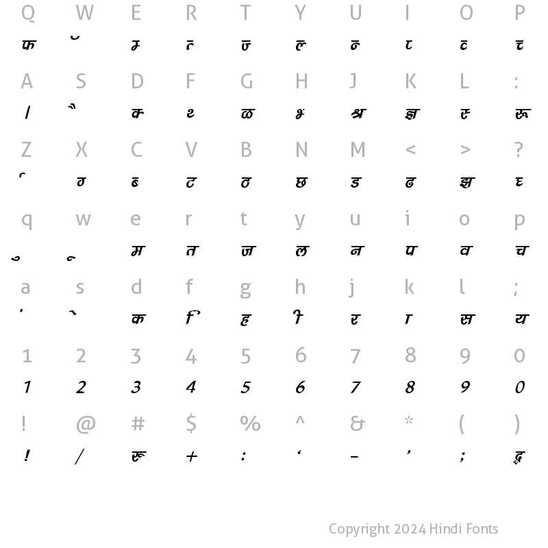 Character Map of DevLys 240 Italic