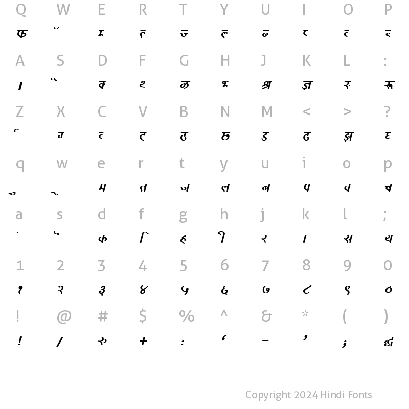 Character Map of DevLys 320 Bold Italic