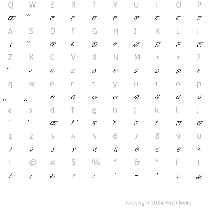 Character Map of DevLys 260 Italic