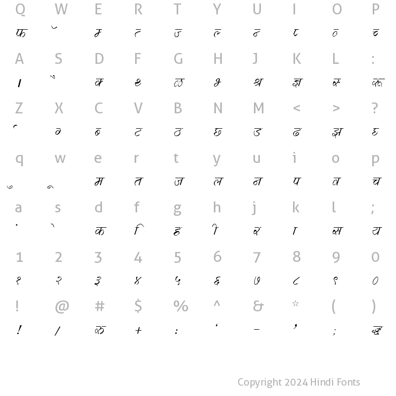 Character Map of DevLys 290 Italic