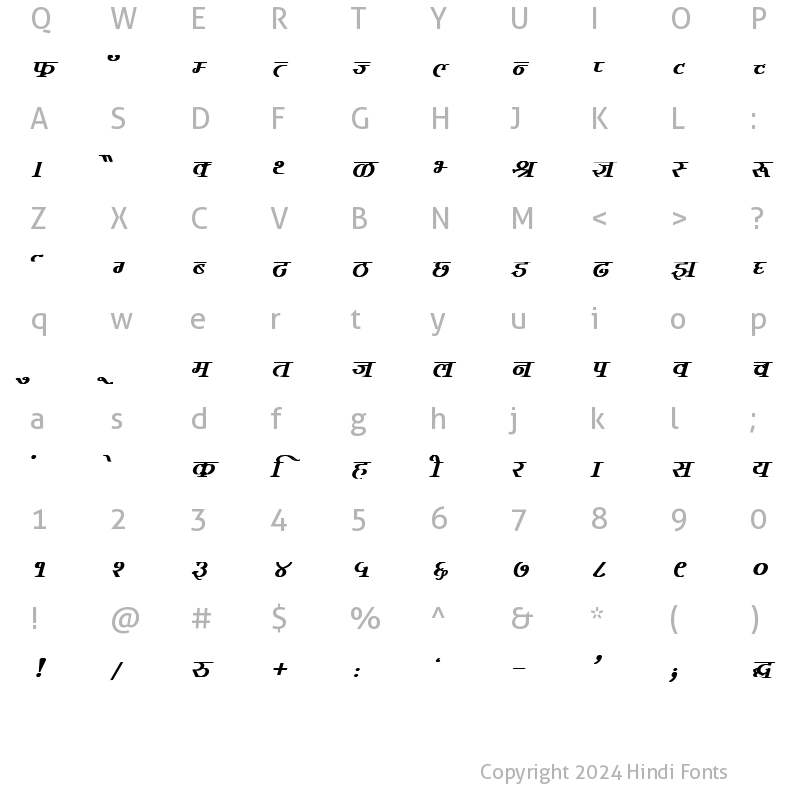 Character Map of DevLys 380 Bold Italic