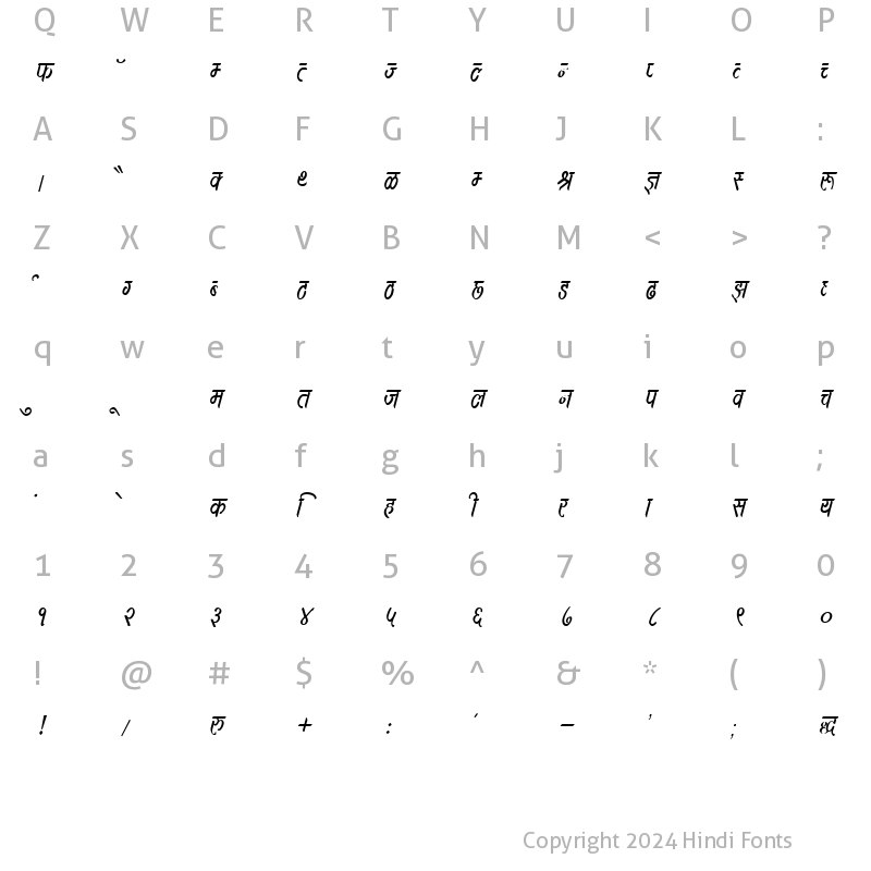 Character Map of DevLys 390 Italic