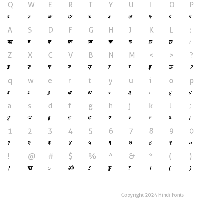 Character Map of DV-TTSurekh Bold Italic