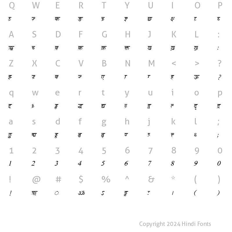 Character Map of DV-TTSurekhEN Italic