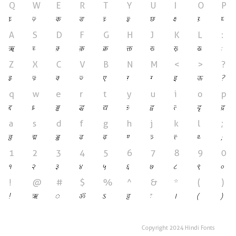 Character Map of DV-TTYogesh Italic