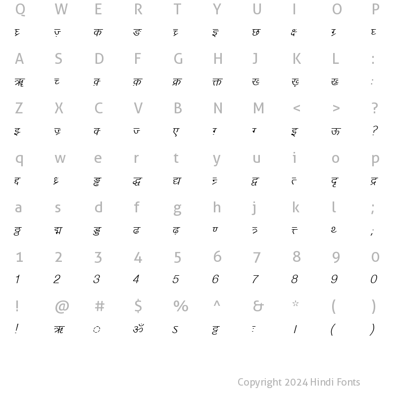 Character Map of DV-TTYogeshEN Italic