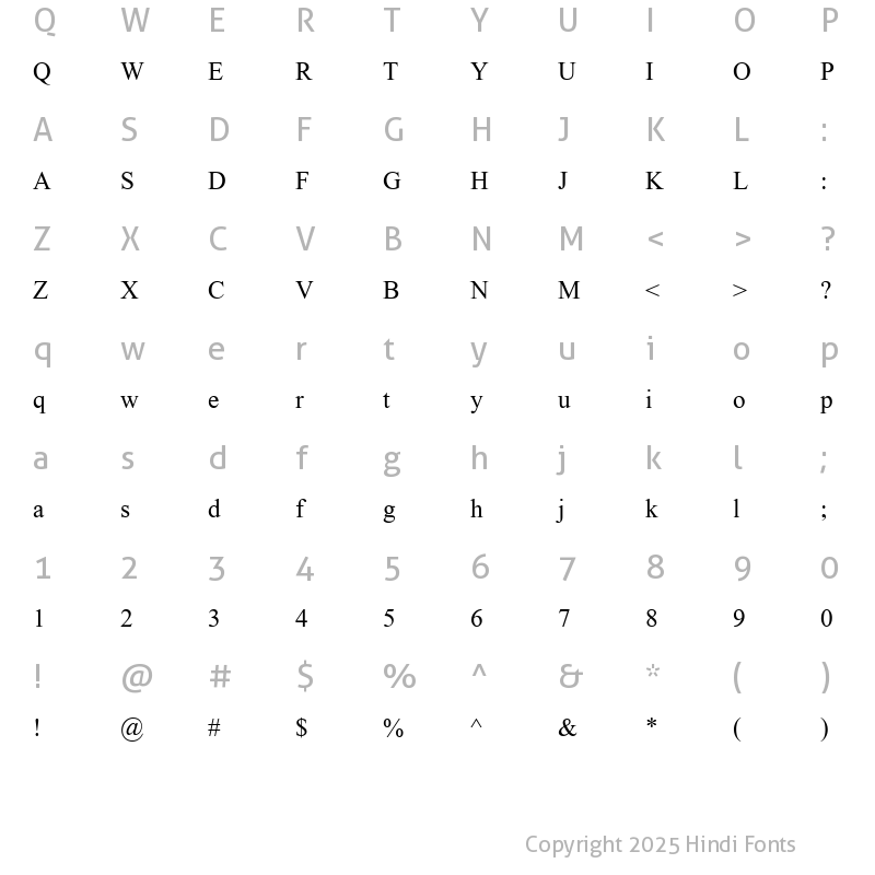 Character Map of Kokila Regular