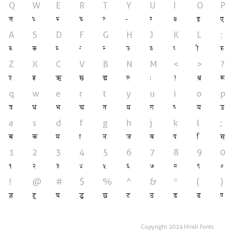 Character Map of Nepali Font by Otard Heavy
