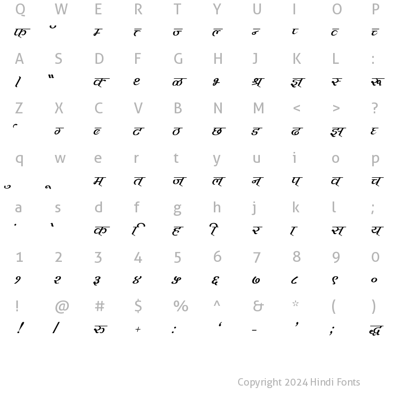 Character Map of Vimal Italic
